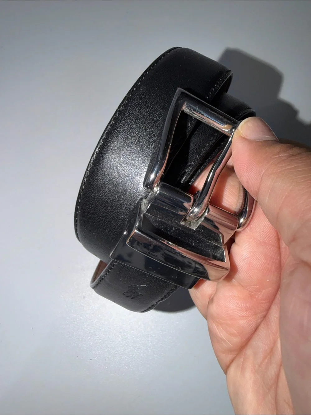 Polo by Ralph Lauren Black Leather Belt with Silver Buckle